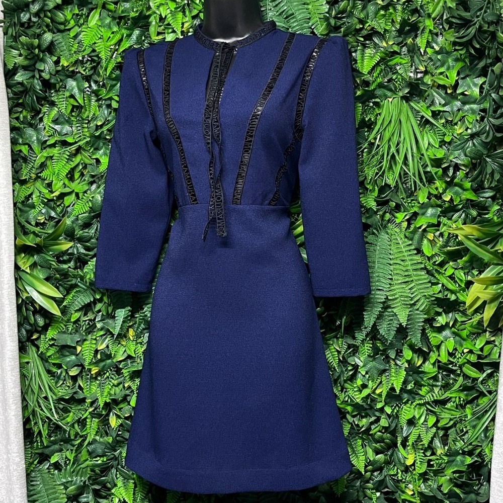 Maje Remala Dress Size 3 Blue Amour Logo Trim Keyhole A-Line US Large 4179